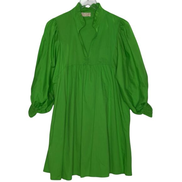 Sofia Made in Italy Fleur Dress Apple Green Mini Puff Sleeve OS Cotton Blend - Picture 1 of 10